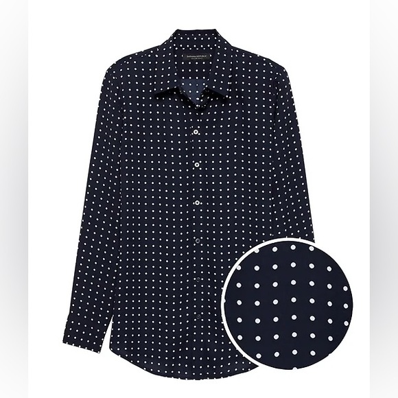 Banana Republic button down Blue White Polka Dot career NWT Size 00 - Picture 3 of 10